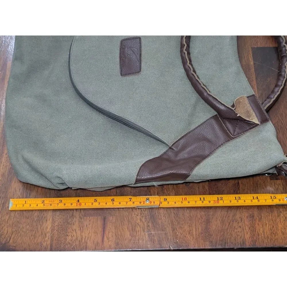 Crosse Jackson Canvas Leather Duffel Bag Green Brown Vintage Style Travel Bag